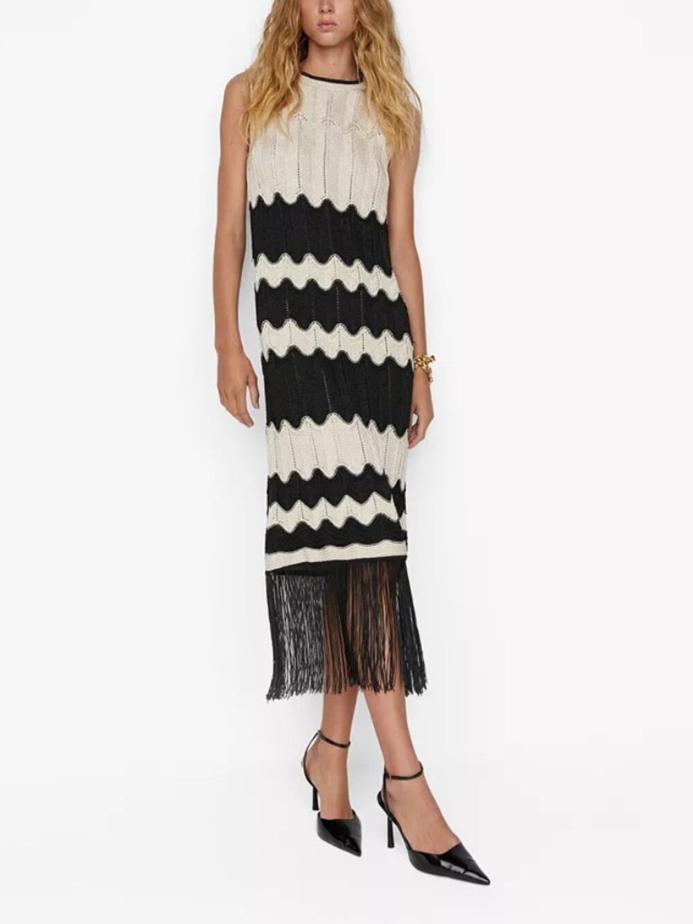 MANGO Women's Fringed Hem Midi Dress Size L